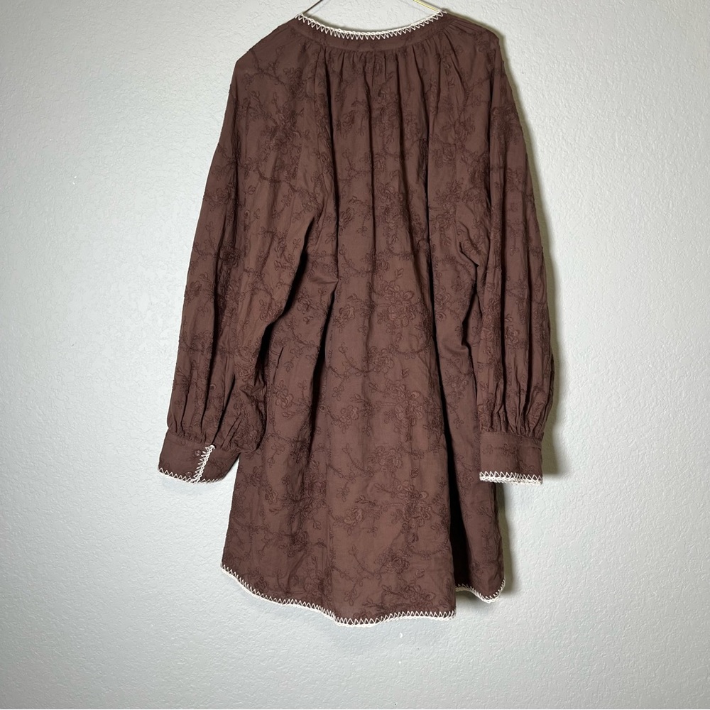 HYACINTH HOUSE Brown Embroidered Trisha Shirt Dress with Pockets Size Large - Picture 9 of 14